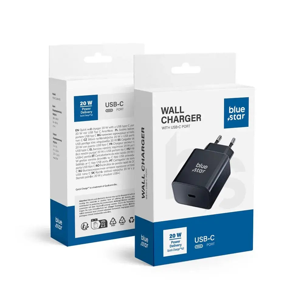 Blue Star USB-C QC4.0 PD 20W Schnellladegerät Schwarz