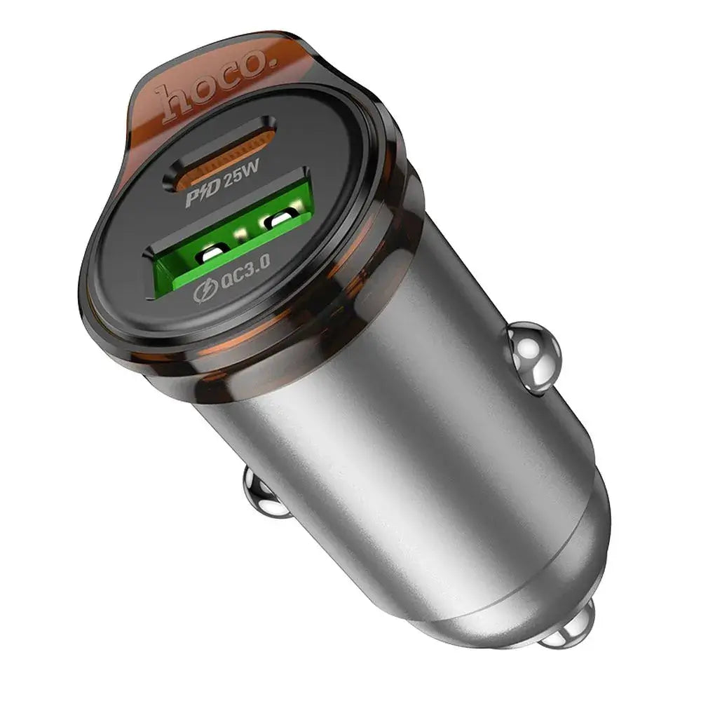 Hoco Auto-Ladegerät USB-A + USB-C QC3.0 PD 43W Grau - MIZO.at