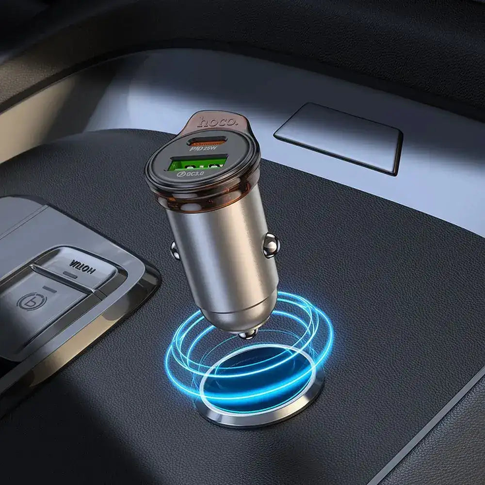 Hoco Auto-Ladegerät USB-A + USB-C QC3.0 PD 43W Grau - MIZO.at