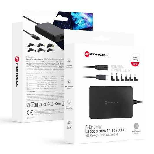 FORCELL E856 Universal Laptop Charger 65W – Black - MIZO.at