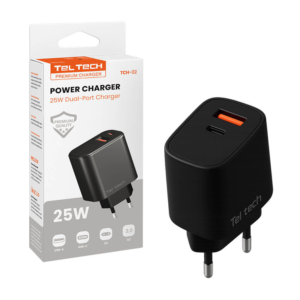 Teltech Netzteil USB-C 25W QC PD Schwarz TCH02 - MIZO.at