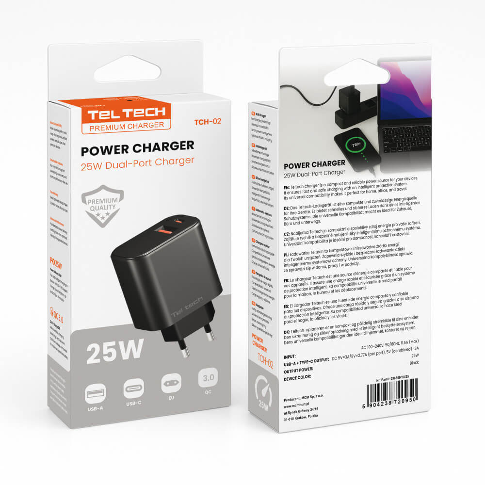 Teltech Netzteil USB-C 25W QC PD Schwarz TCH02 - MIZO.at