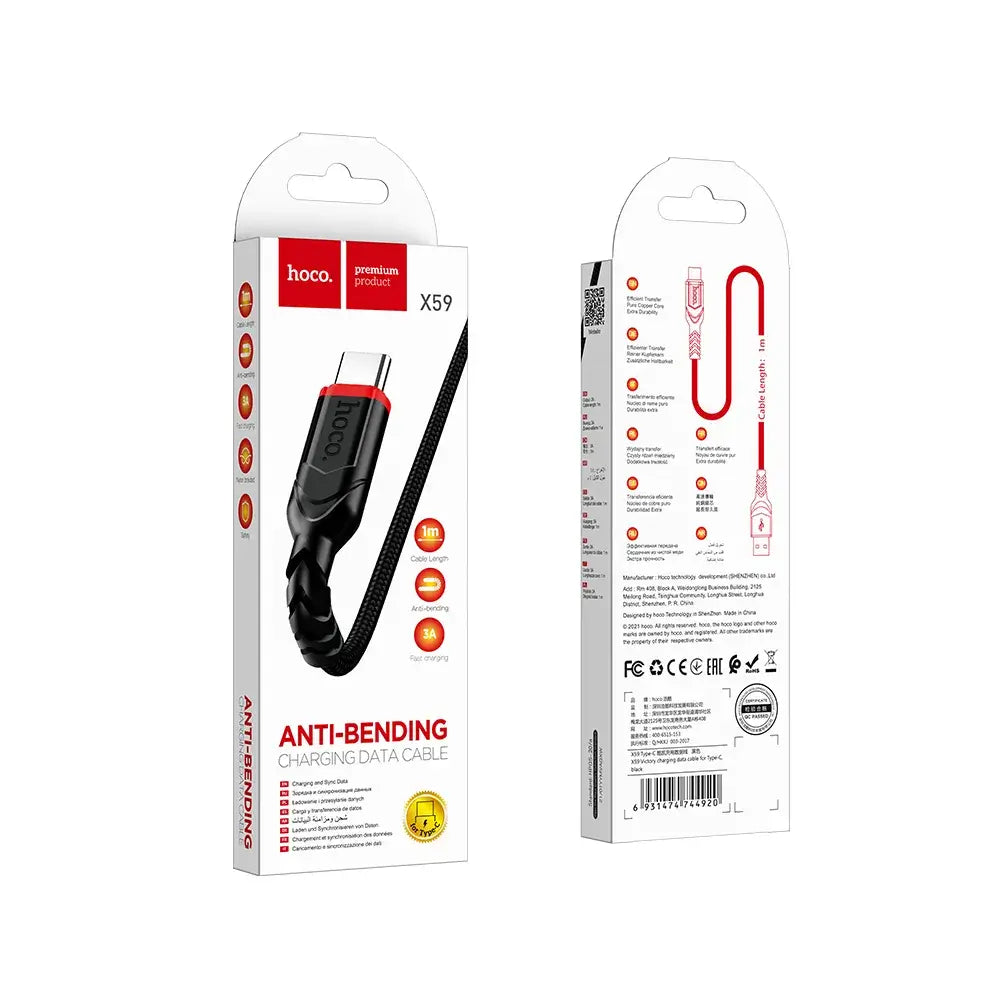 Hoco X59 USB‑A auf USB‑C Kabel 1m 3A Schwarz QC - MIZO.at