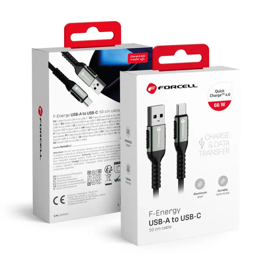 FORCELL C256 USB-A to Type-C 66W QC4.0 Cable 0.5m – Black - MIZO.at