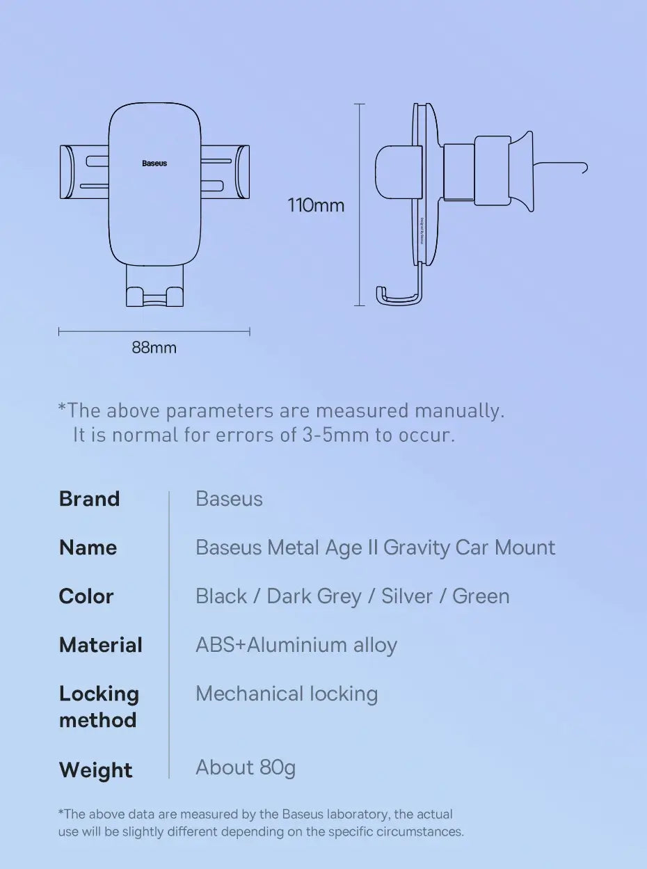 Baseus Metal Age II Car Holder | Gravity Mount – Dark Gray - MIZO.at