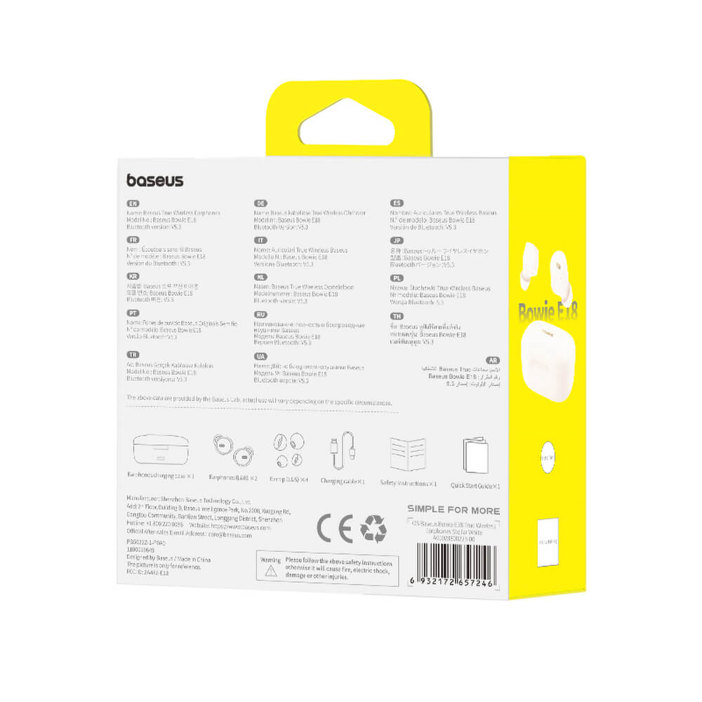 Baseus Bowie E18 Wireless TWS Earphones ENC IPX4 Weiß - MIZO.at