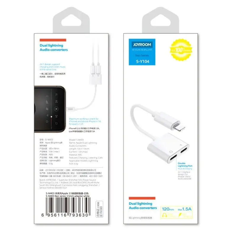 Joyroom S-Y104 Lightning Adapter | Dual Port for Audio & Charging - MIZO.at