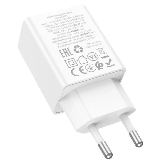 Hoco Ladegerät USB-A + USB-C QC3.0 PD 30W Weiß N71 - MIZO.at