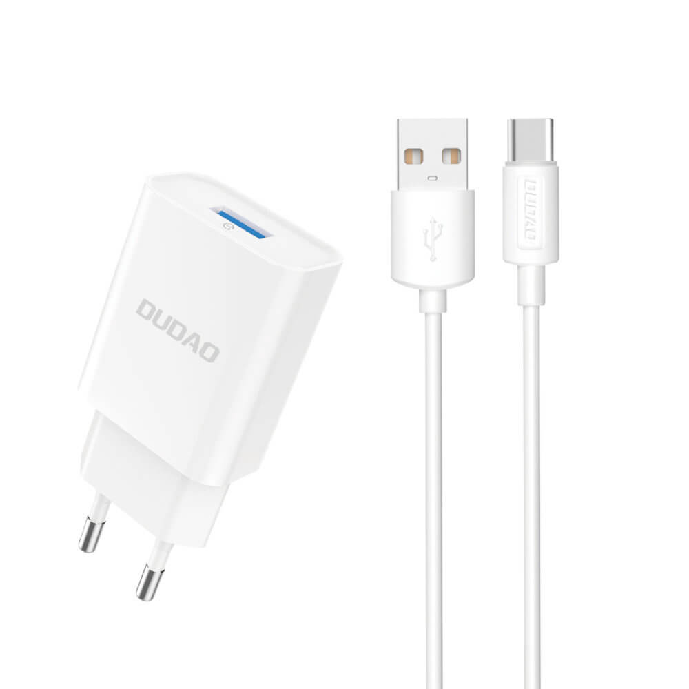 Dudao A4EU 2.1A USB-A Ladegerät Weiß + USB-A auf USB-C Kabel - MIZO.at