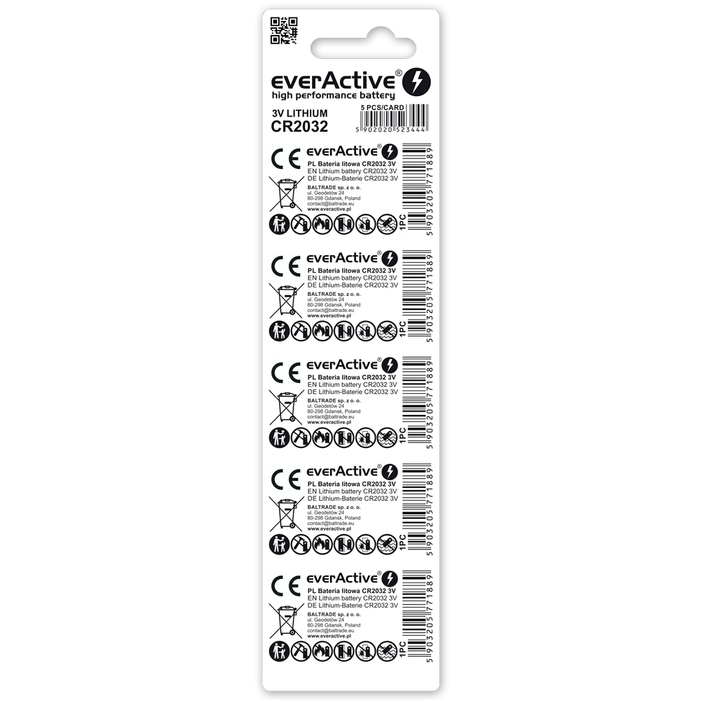 everActive CR2032 Lithium Batterien 5er Pack – 3,0V Knopfzellen