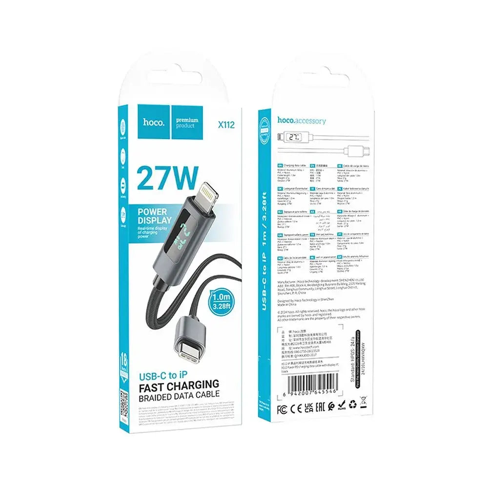 HOCO X112 Type-C to Lightning Cable 27W with Display – Black - MIZO.at