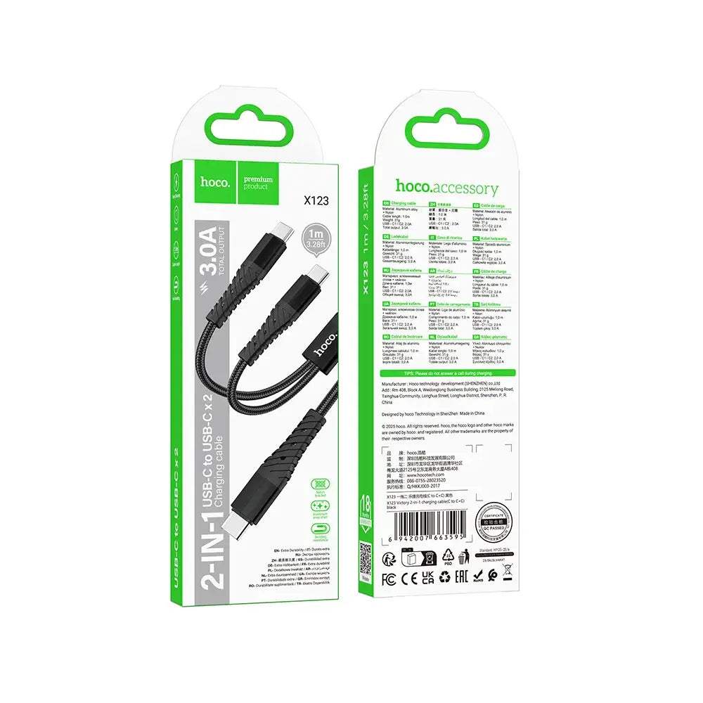 Hoco X123 2in1 USB-C Kabel 1m Schwarz Dual-Anschluss - MIZO.at