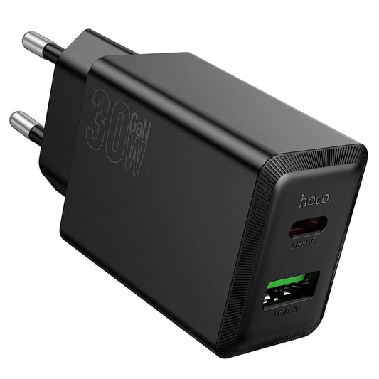 Hoco Ladegerät USB-A + USB-C QC3.0 PD 30W Schwarz N71 - MIZO.at