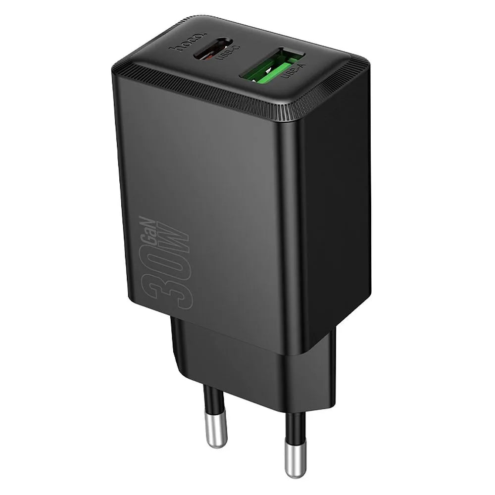 Hoco Ladegerät USB-A + USB-C QC3.0 PD 30W Schwarz N71 - MIZO.at