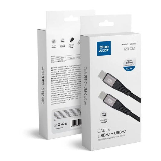 Blue Star 60W 1.2m USB-C to USB-C Cable | Fast Charging & Durable - MIZO.at