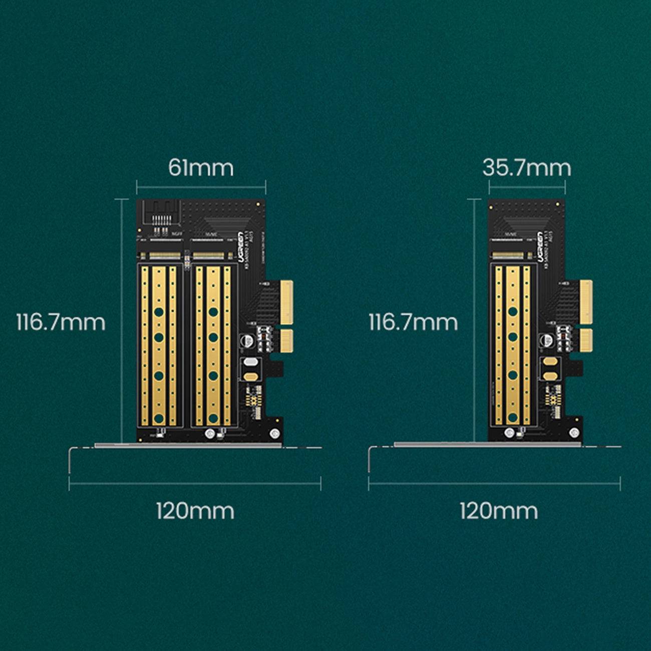 Ugreen PCIe 3.0 x4 Expansion Card Adapter | Dual M.2 SSD Slots - MIZO.at