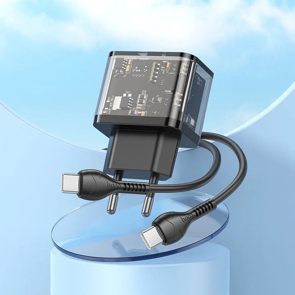 Hoco N34 20W Dual Ladegerät USB-A + USB-C + USB-C Kabel Transparent - MIZO.at