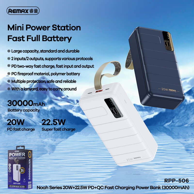 Remax Power Bank 30000mAh | PD 20W & QC 22.5W Fast Charging - MIZO.at