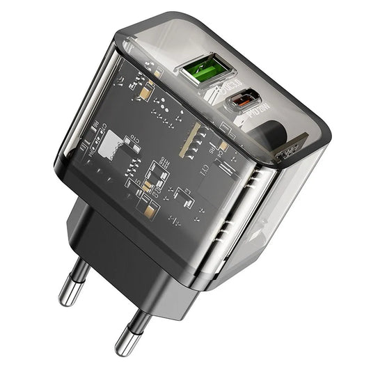 Hoco N34 20W Dual Ladegerät USB-A + USB-C QC3.0 PD Transparent - MIZO.at