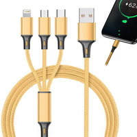3in1 USB-Ladekabel Nylon 1,2 m – Lightning/Micro-USB/Type-C Gold - MIZO.at