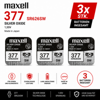 Maxell 377 SR626SW Silberoxid-Uhrenbatterie 3 Stk. 1,55V
