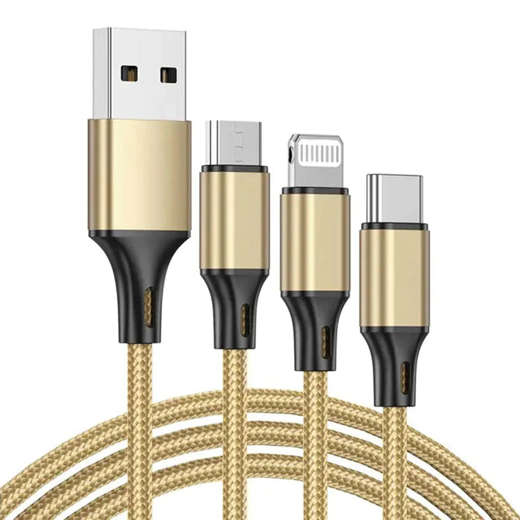 3in1 USB-Ladekabel Nylon 1,2 m – Lightning/Micro-USB/Type-C Gold - MIZO.at