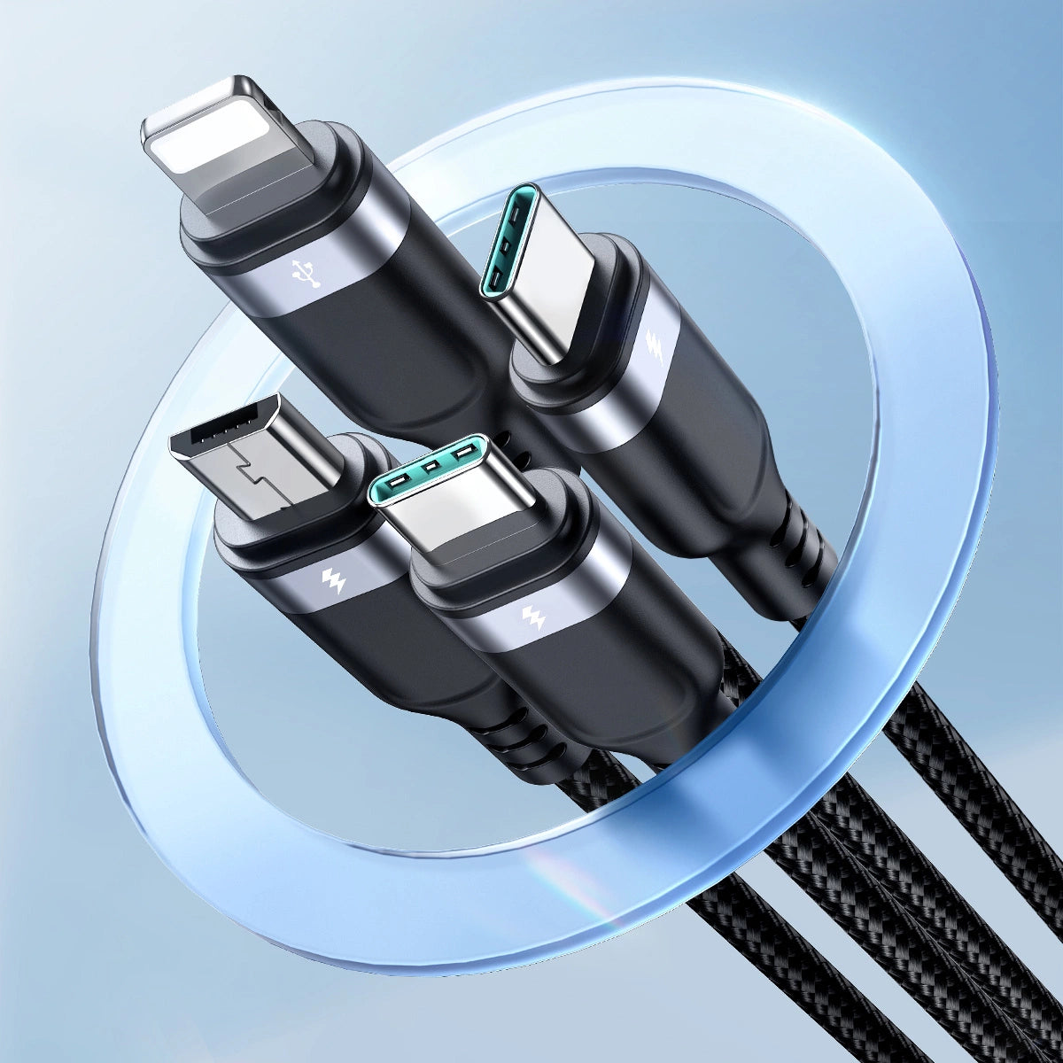 USB Type-C 2x Lightning & Micro USB Cable | 3.5A, 1.2m, Black - MIZO.at