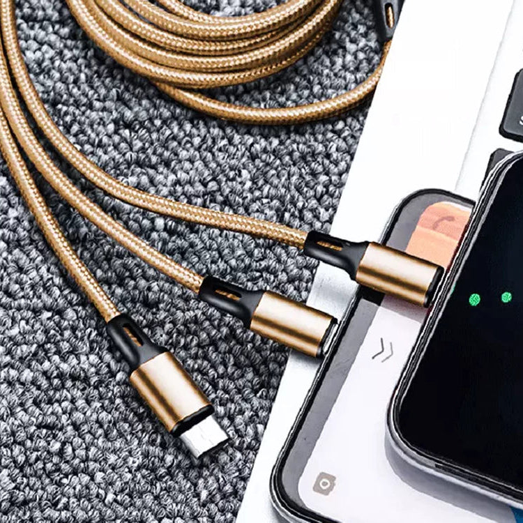 3in1 USB-Ladekabel Nylon 1,2 m – Lightning/Micro-USB/Type-C Gold - MIZO.at