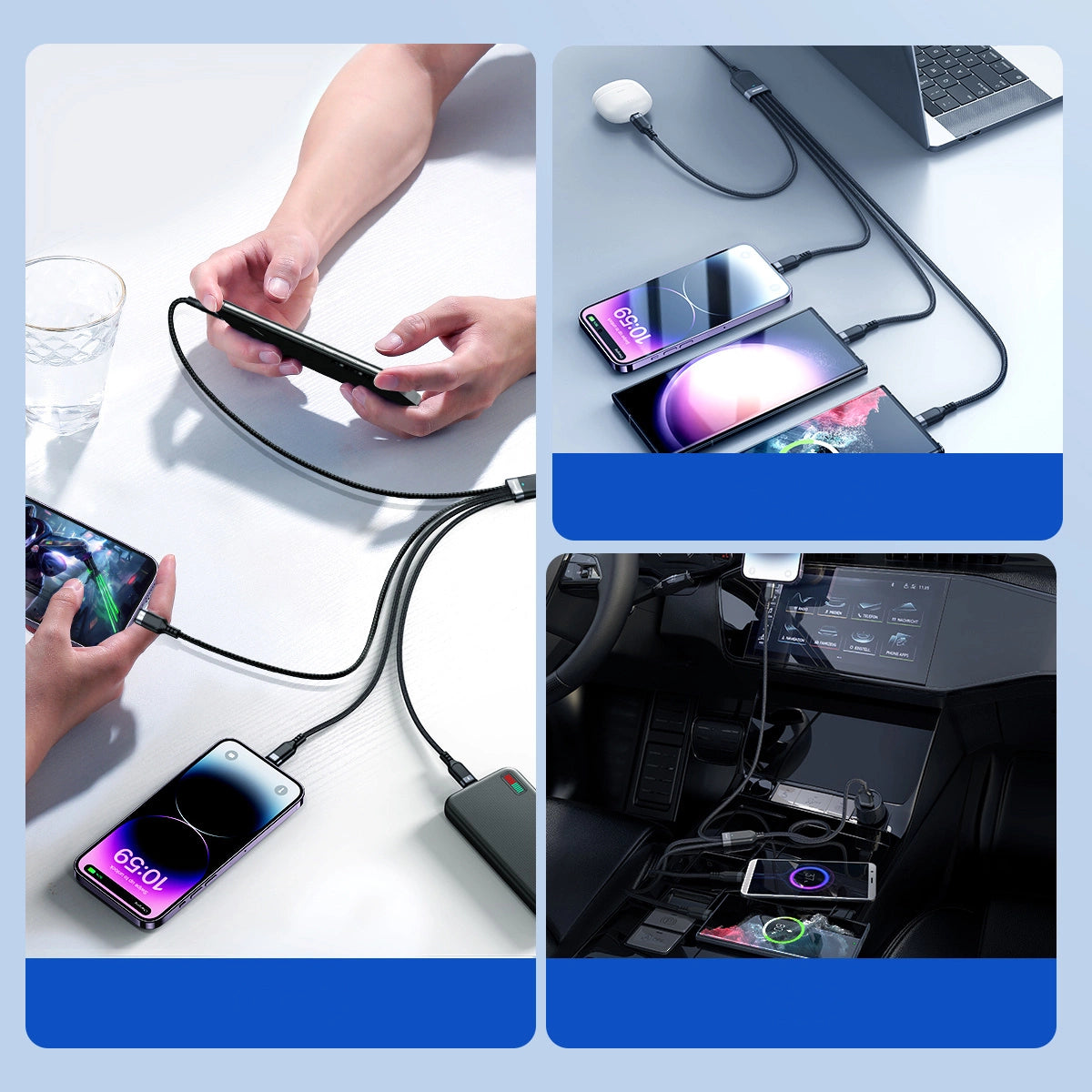 USB Type-C 2x Lightning & Micro USB Cable | 3.5A, 1.2m, Black - MIZO.at