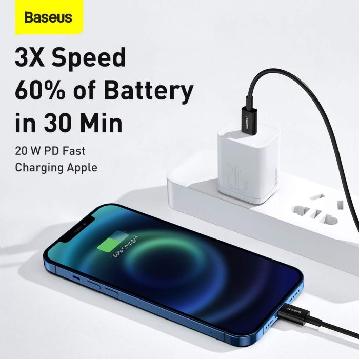 iPhone Ladekabel USB C auf Lightning 20W Schnellladen 1 m Baseus Schwarz