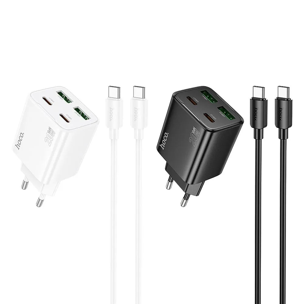 Hoco N55 20W Ladegerät 2×USB-C + 2×USB-A + USB-C/USB-C Kabel Weiß - MIZO.at