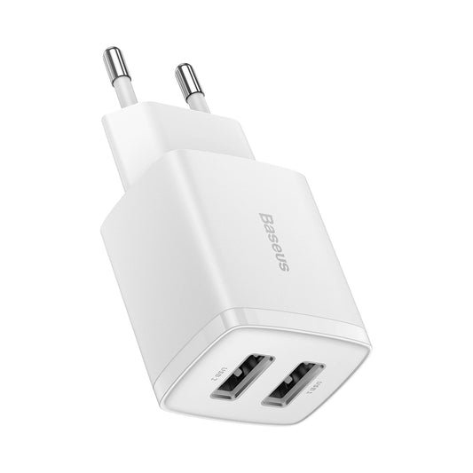 Baseus 10.5W Dual USB Charger | Compact Wall Adapter White - MIZO.at