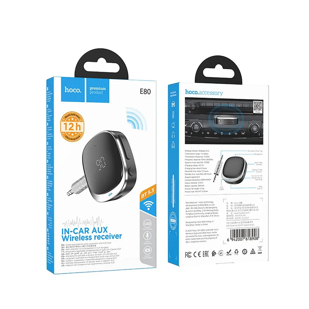 Hoco E80 Bluetooth AUX Adapter 3,5mm Mit Display Schwarz