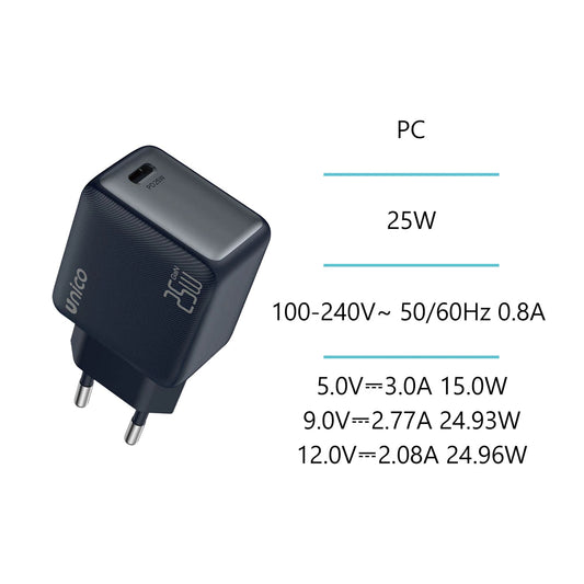 20 W USB-C PD Schnellladegerät Wandladegerät Schwarz