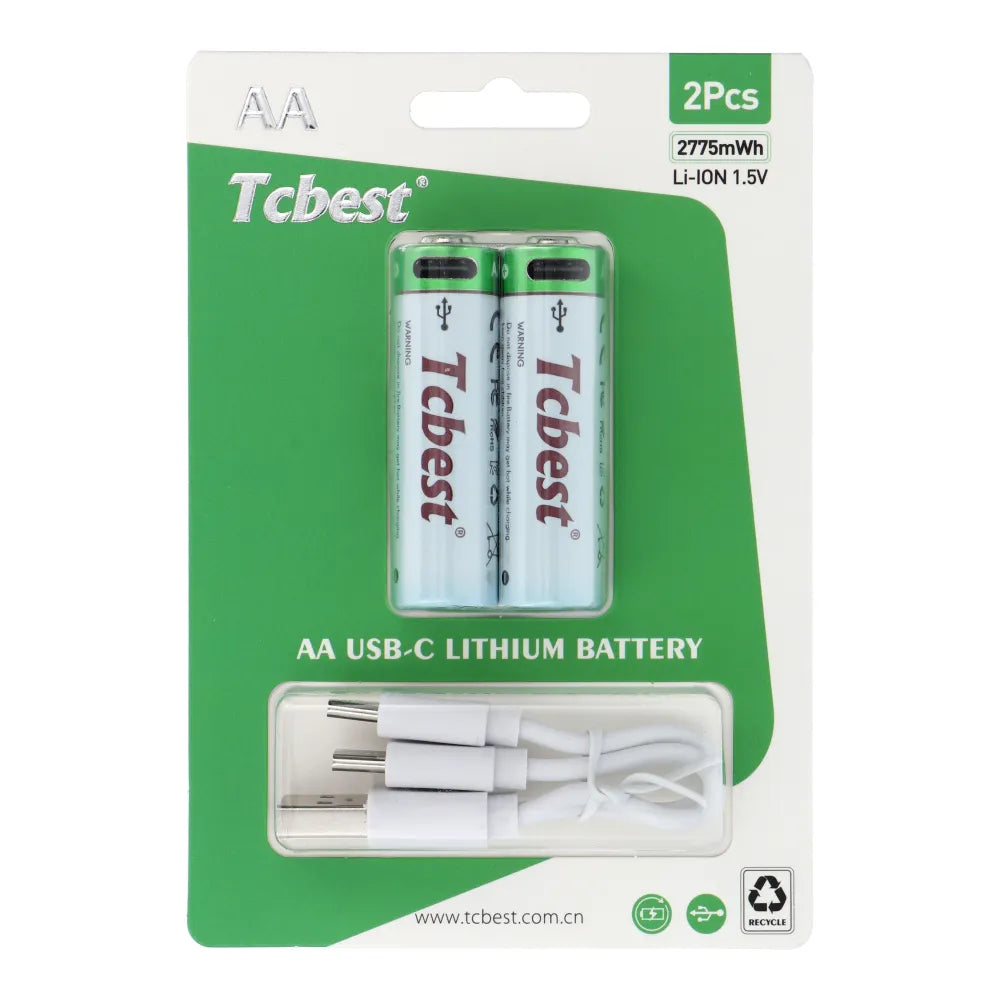 TCBest Wiederaufladbar AA Batterie 1850mAh USB-C 2er