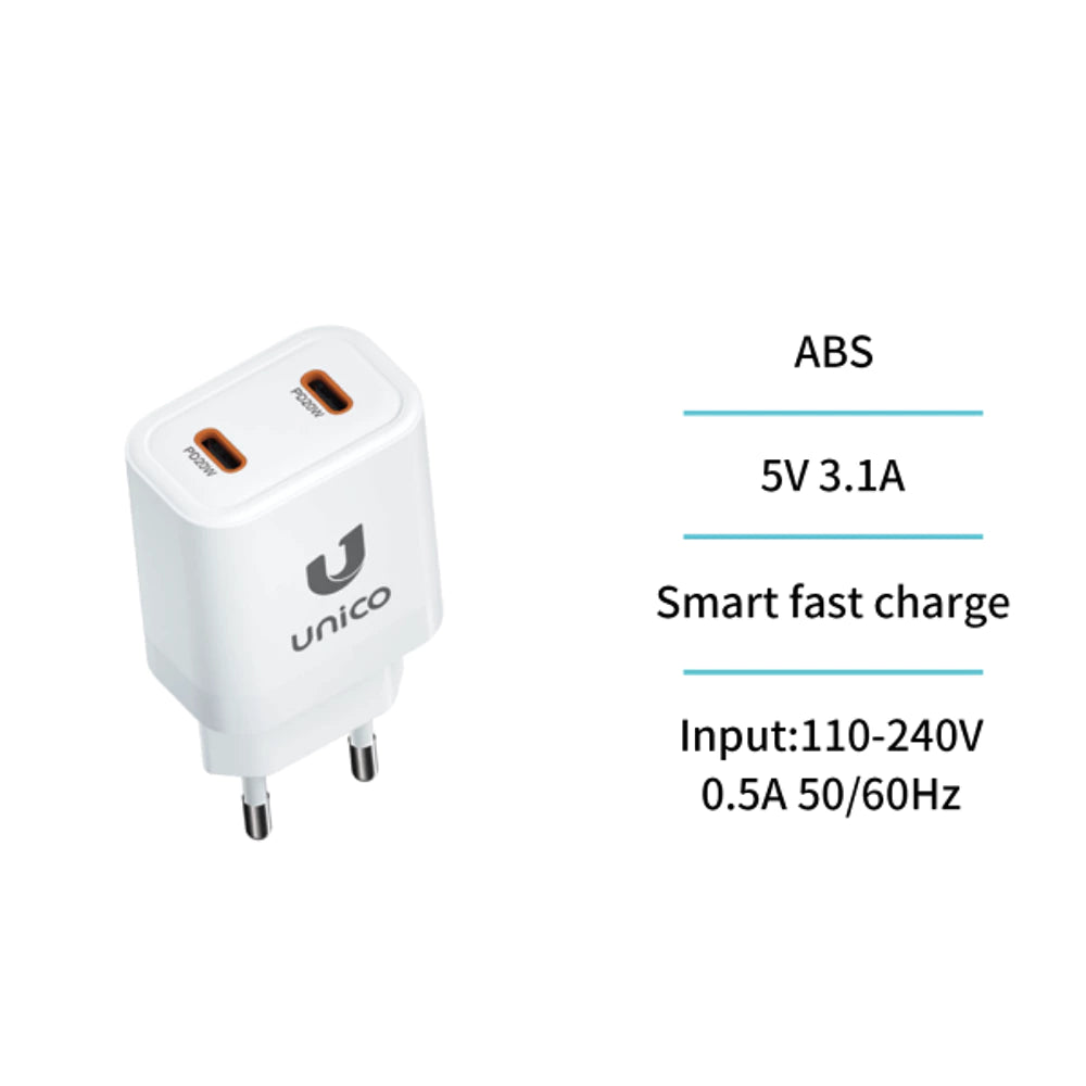 HC1907 Dual USB-C PD 20W Schnellladegerät Weiß
