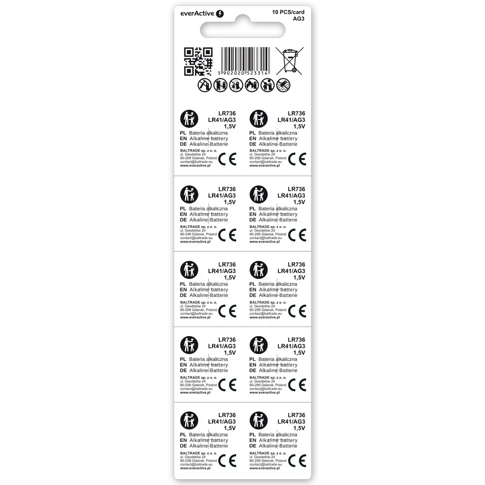 everActive LR41 AG3 Alkaline Knopfzellen 10er Pack - MIZO.at