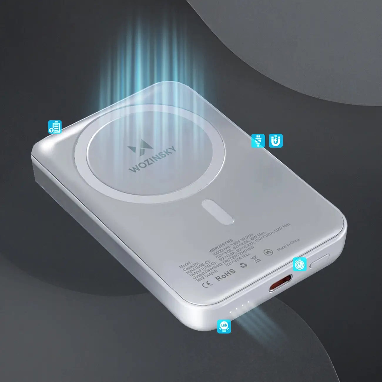 Wozinsky WRW349YWS Magnetic Powerbank 10000mAh White - MIZO.at