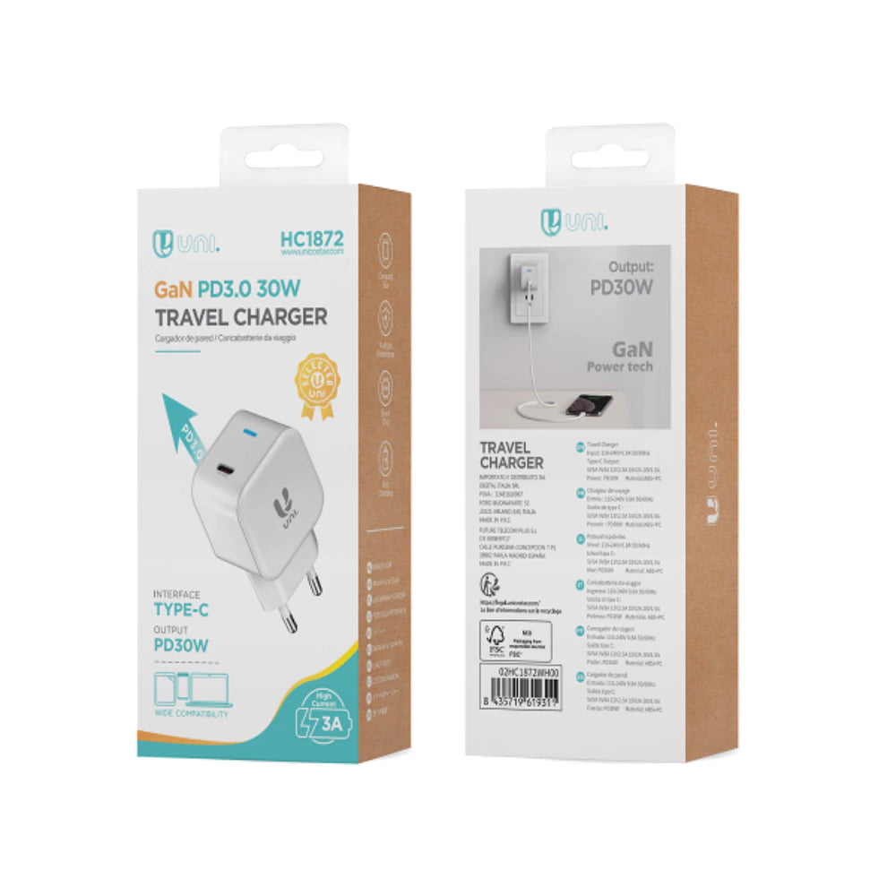 HC1872 USB-C PD3.0 30W GaN Schnellladegerät Weiß