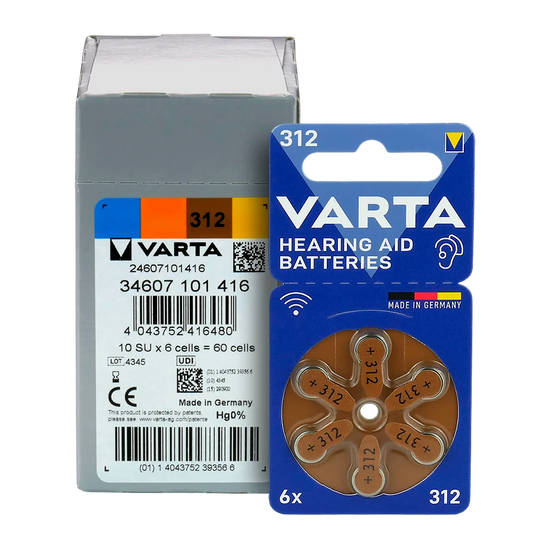6er Pack Varta Hörgerätebatterien 312 PR41 1,45 V - MIZO.at