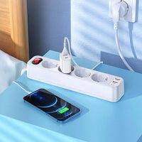 Hoco Steckerleiste 1,8m 4 Steckdosen 2x USB-A USB-C QC PD Weiß - MIZO.at