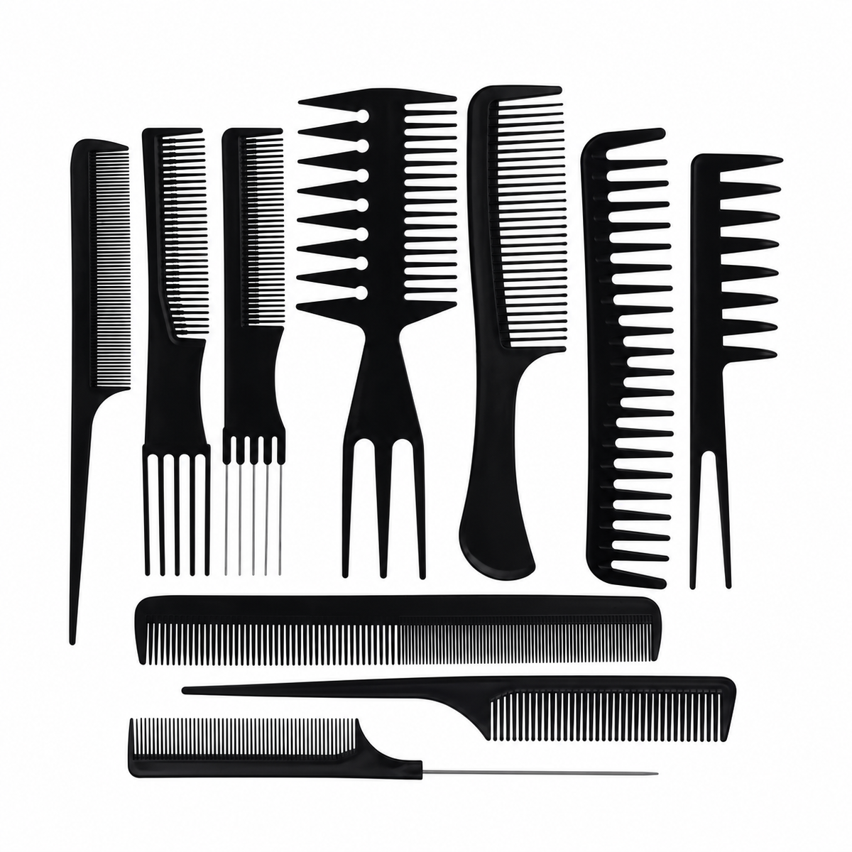 Friseurkamm-Set 10-teilig mit Etui – Haarschneide- und Stylingkämme