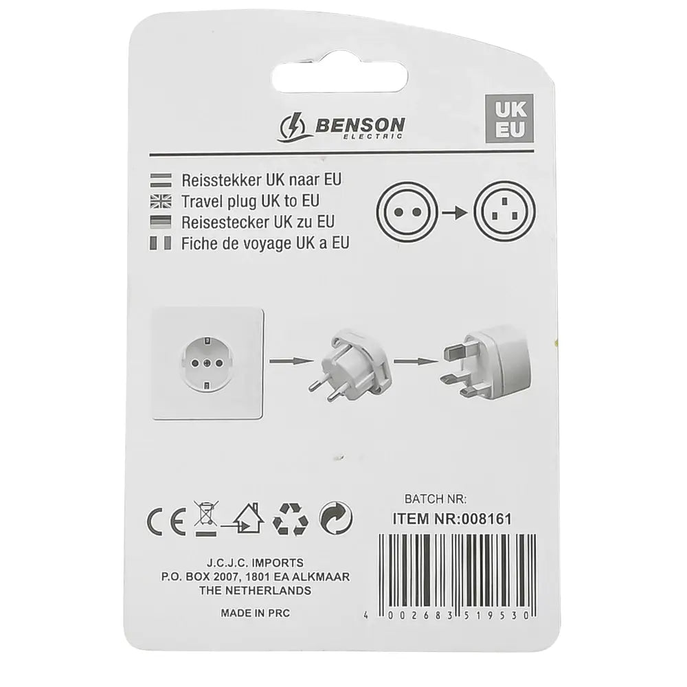 Benson Reiseadapter UK auf EU – 13 A Ohne Erdung Weiß - MIZO.at