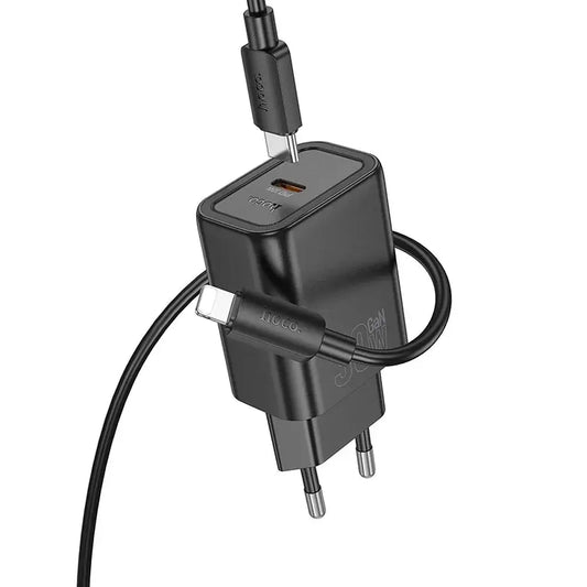 Hoco N62 USB-C QC PD 30W Ladegerät + USB-C auf Lightning Kabel Schwarz