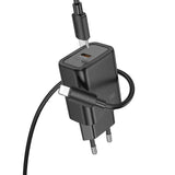 Hoco N62 USB-C QC PD 30W Ladegerät + USB-C auf Lightning Kabel Schwarz - MIZO.at