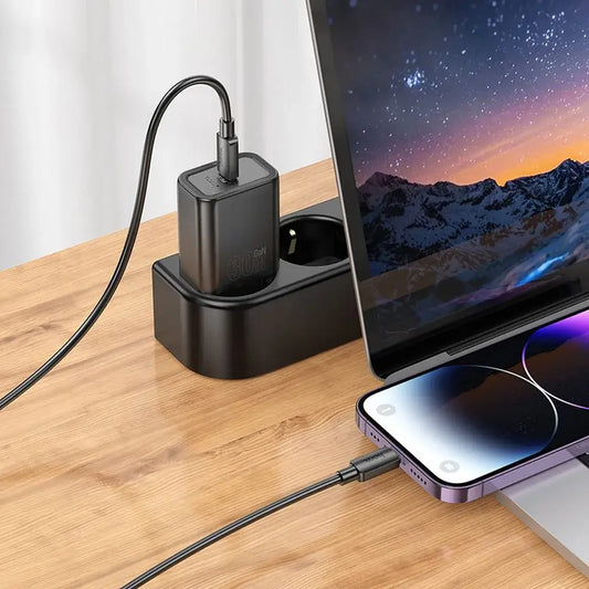 Hoco N62 USB-C QC PD 30W Ladegerät + USB-C auf Lightning Kabel Schwarz