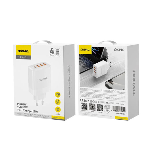 Dudao A5HEU 4-Port Wandladegerät 20W USB-C PD 3x USB-A Weiß - MIZO.at