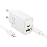 Hoco N61 20W Ladegerät USB-A + USB-C + USB-C/Lightning Kabel Weiß