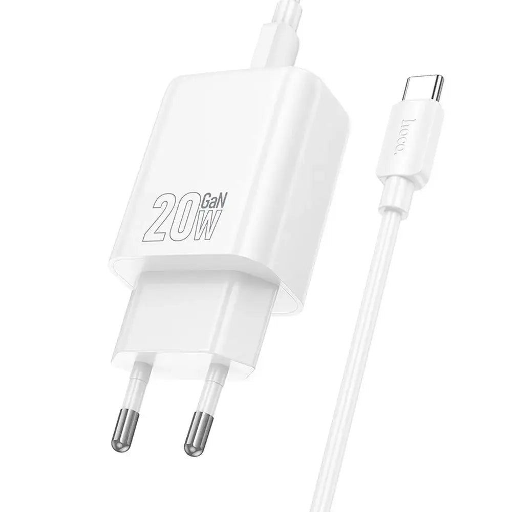 Hoco N60 USB-C QC PD 20W Ladegerät + USB-C auf Lightning Kabel Weiß