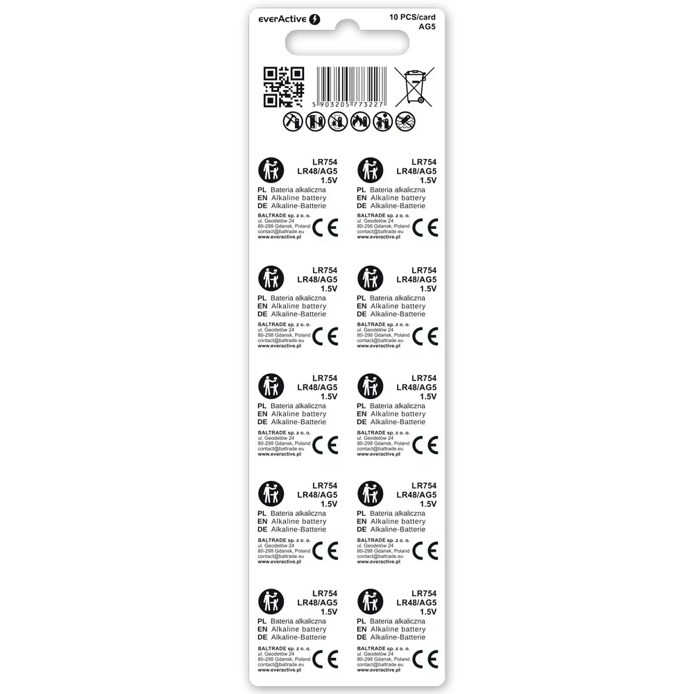 everActive AG5 LR754 Alkaline Knopfzellen 10er Pack Mercury Free - MIZO.at